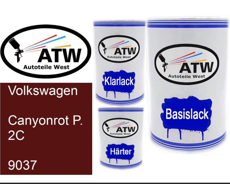 Volkswagen, Canyonrot P. 2C, 9037: 500ml Lackdose + 500ml Klarlack + 250ml Härter - Set, von ATW Autoteile West.